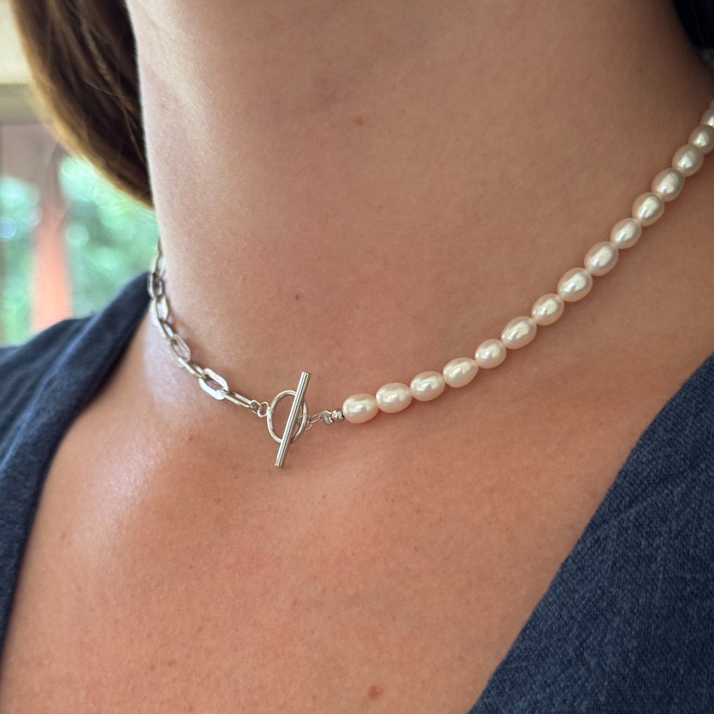 Collar chocker timón y perlas