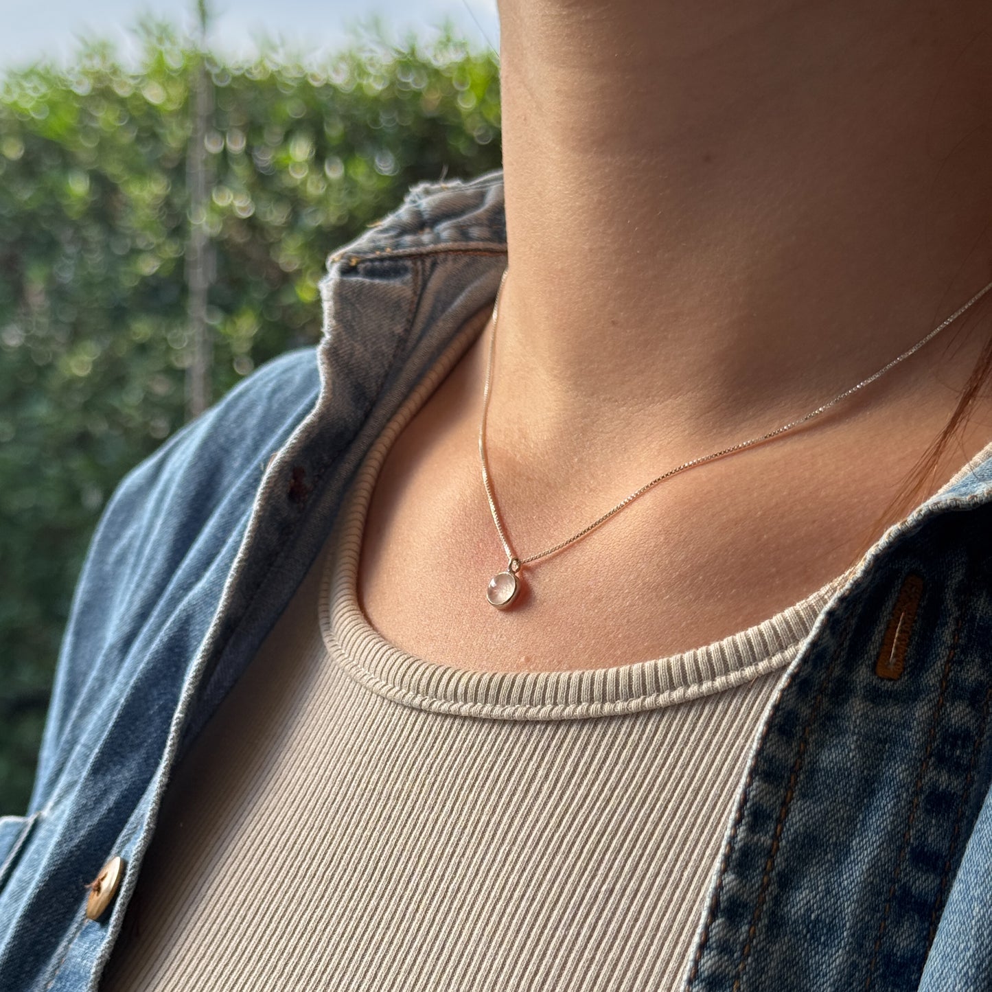 Collar punto cuarzo rosa