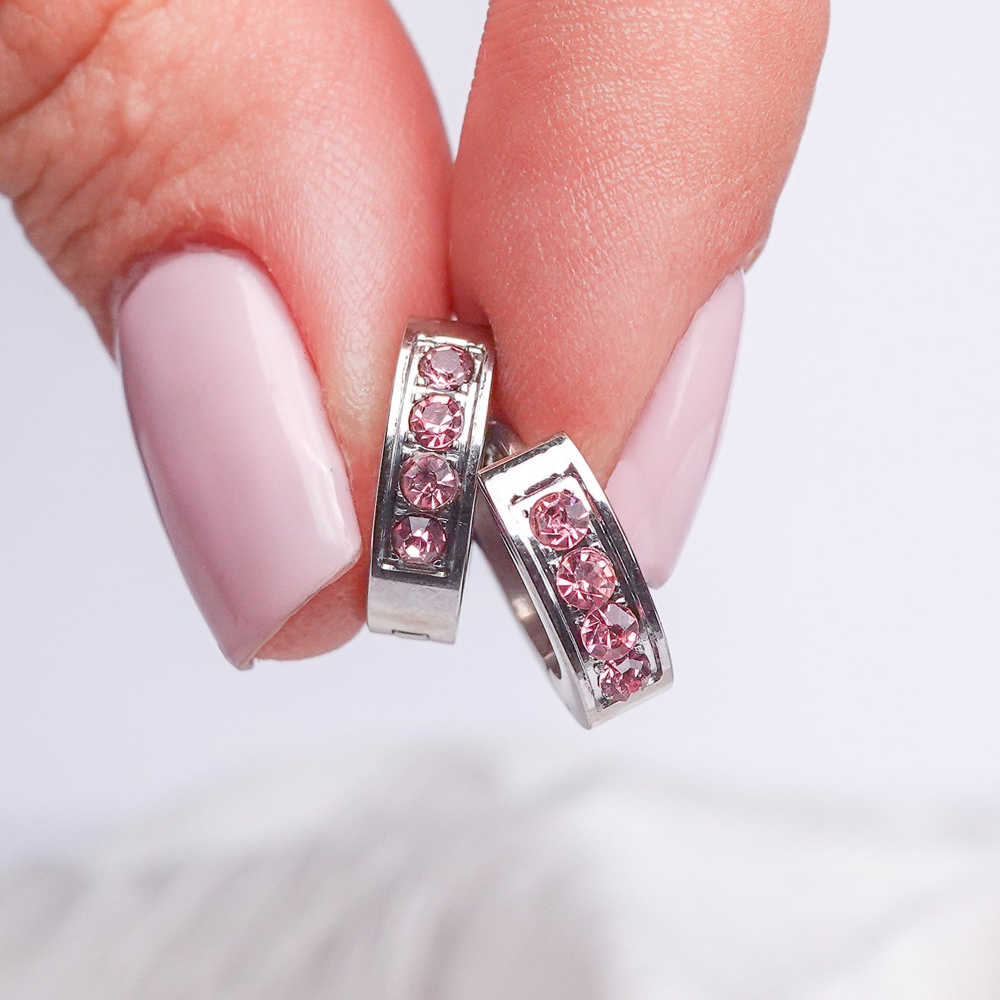 Aros argolla huggie pink silver