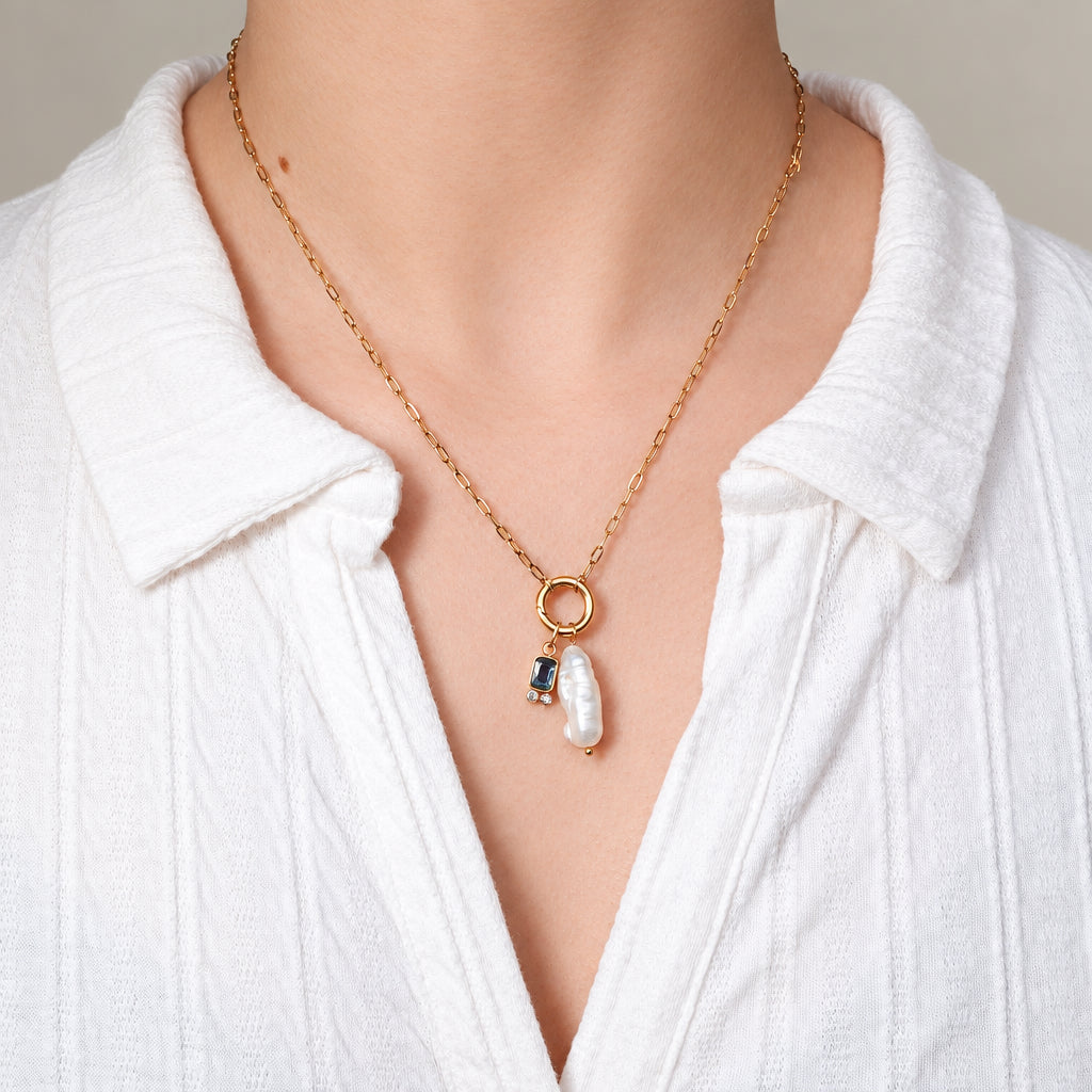 Collar bora bora bañado en oro Azul