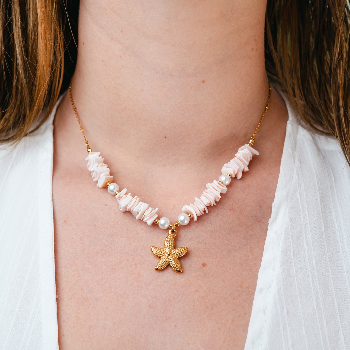 Collar estrella de mar y mostacillas