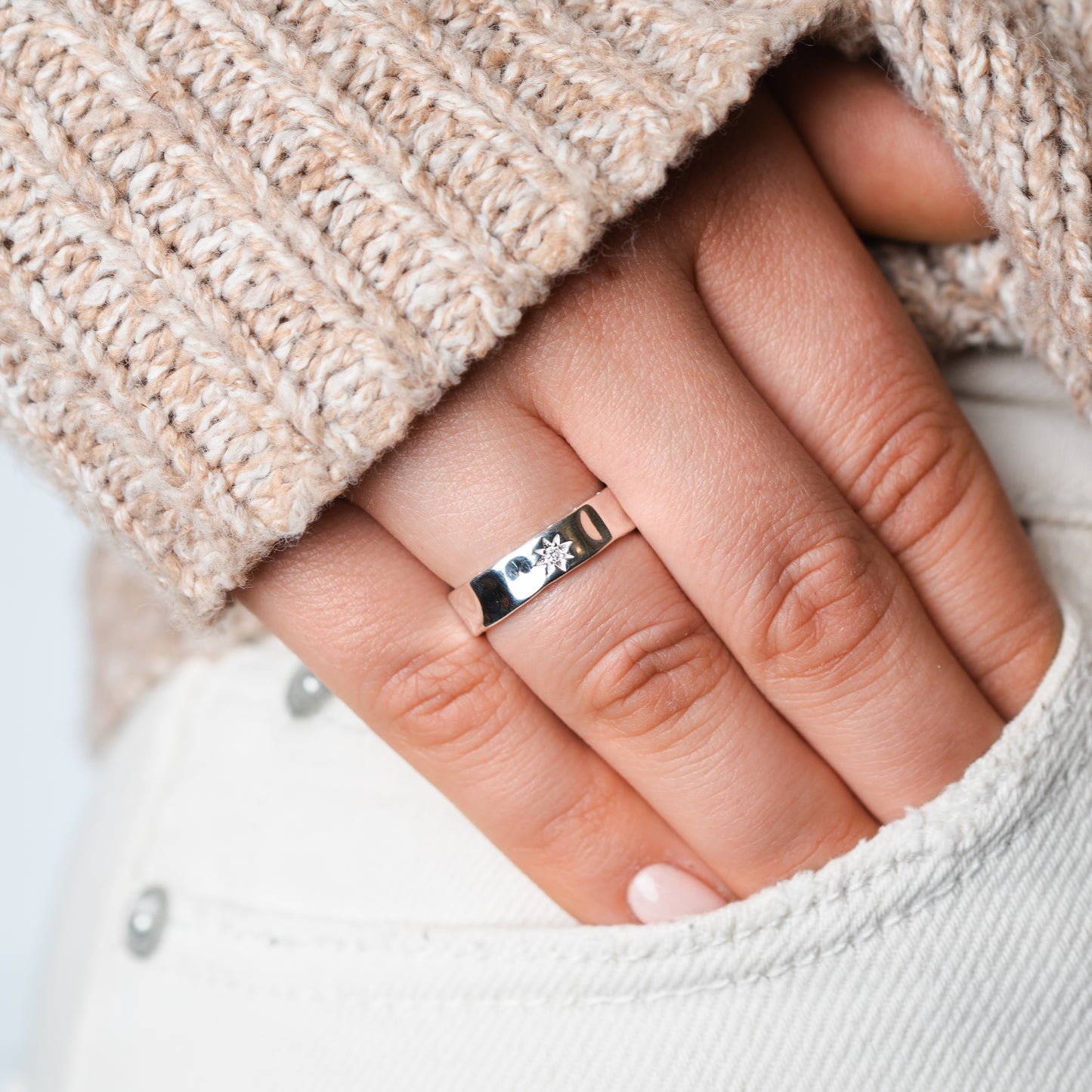 Anillo ajustable circón estrella fugaz