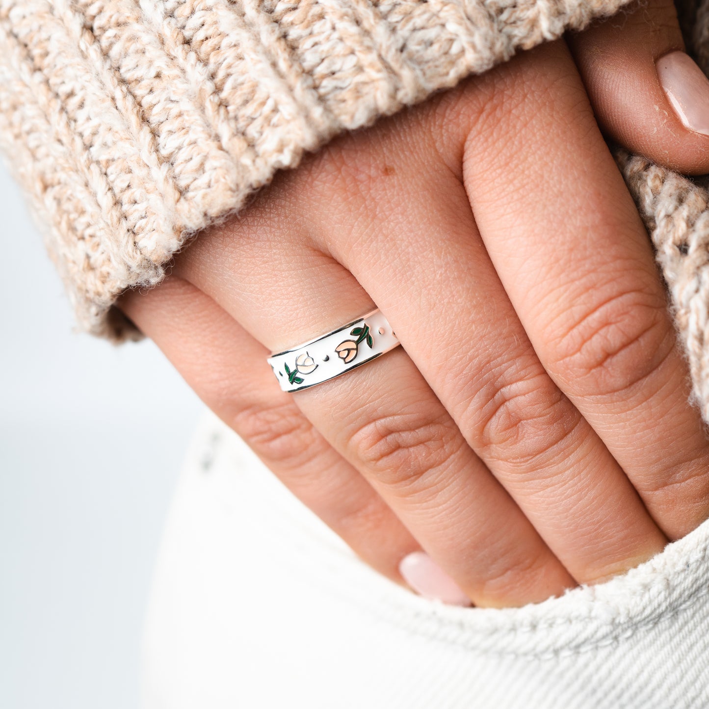 Anillo ajustable tulipanes rosados