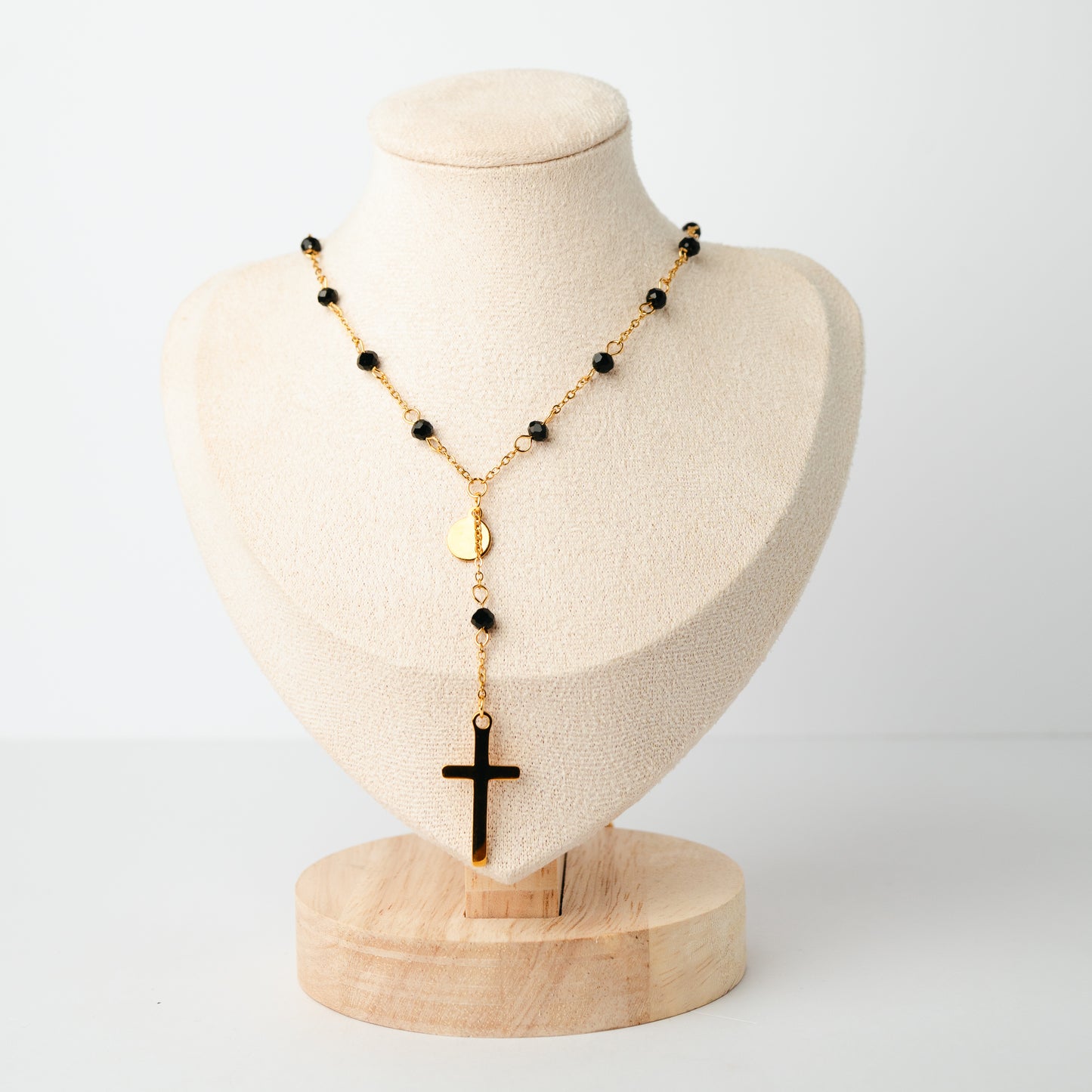 Collar cascada de cruz bañado en oro