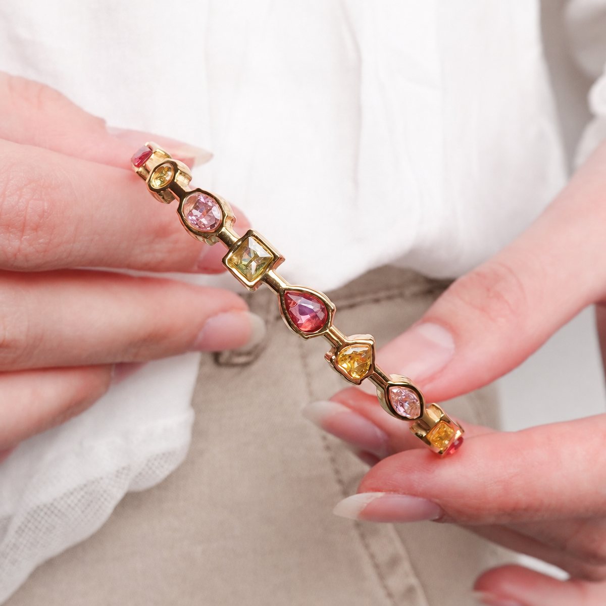 Pulsera esclava Palette Rosa bañado en oro