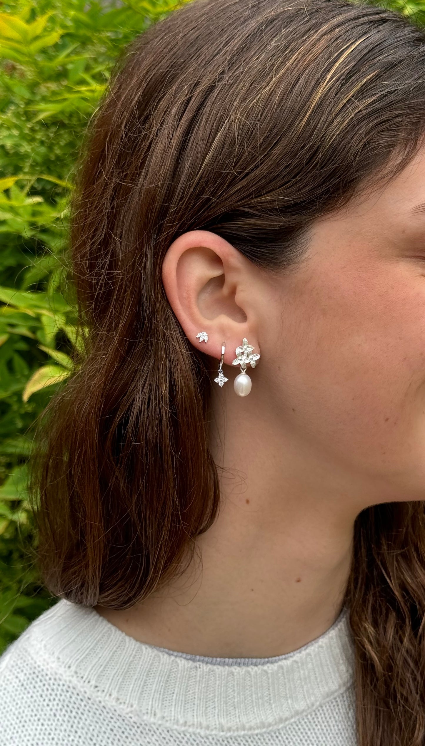 Aros colgante flor y perla