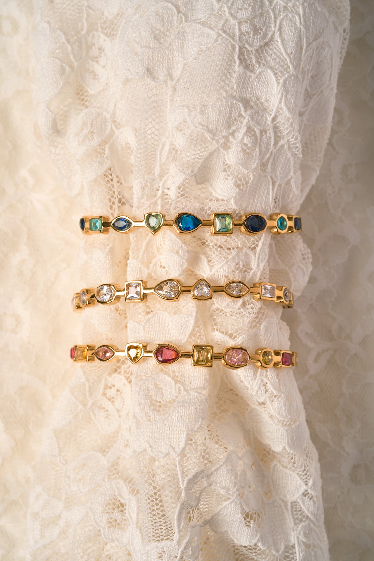 Pulsera esclava Palette Rosa bañado en oro