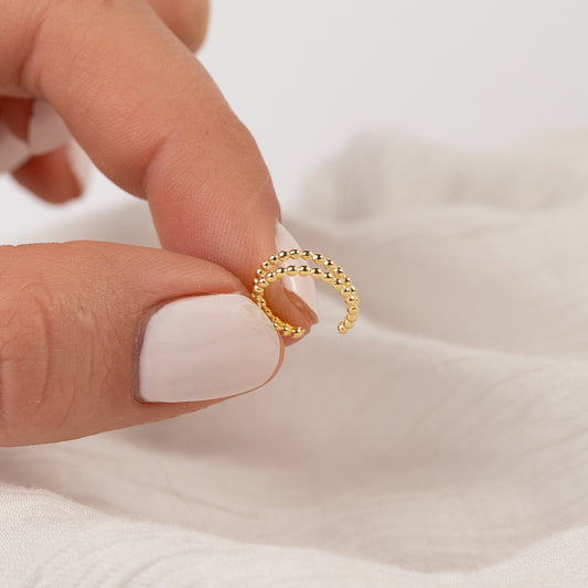 Aro ear doble cuff esferas bañado en oro