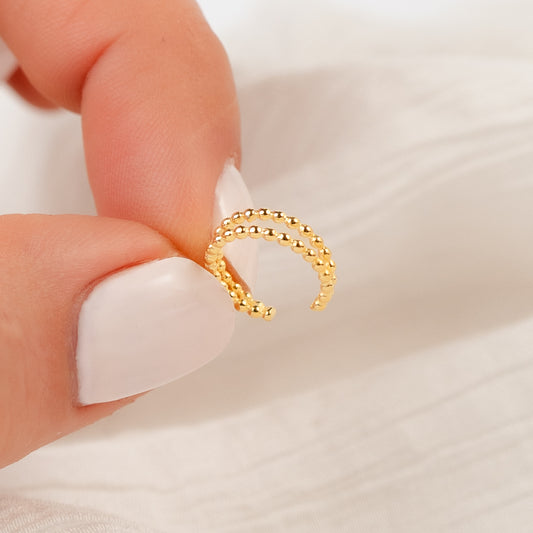 Aro ear doble cuff esferas bañado en oro