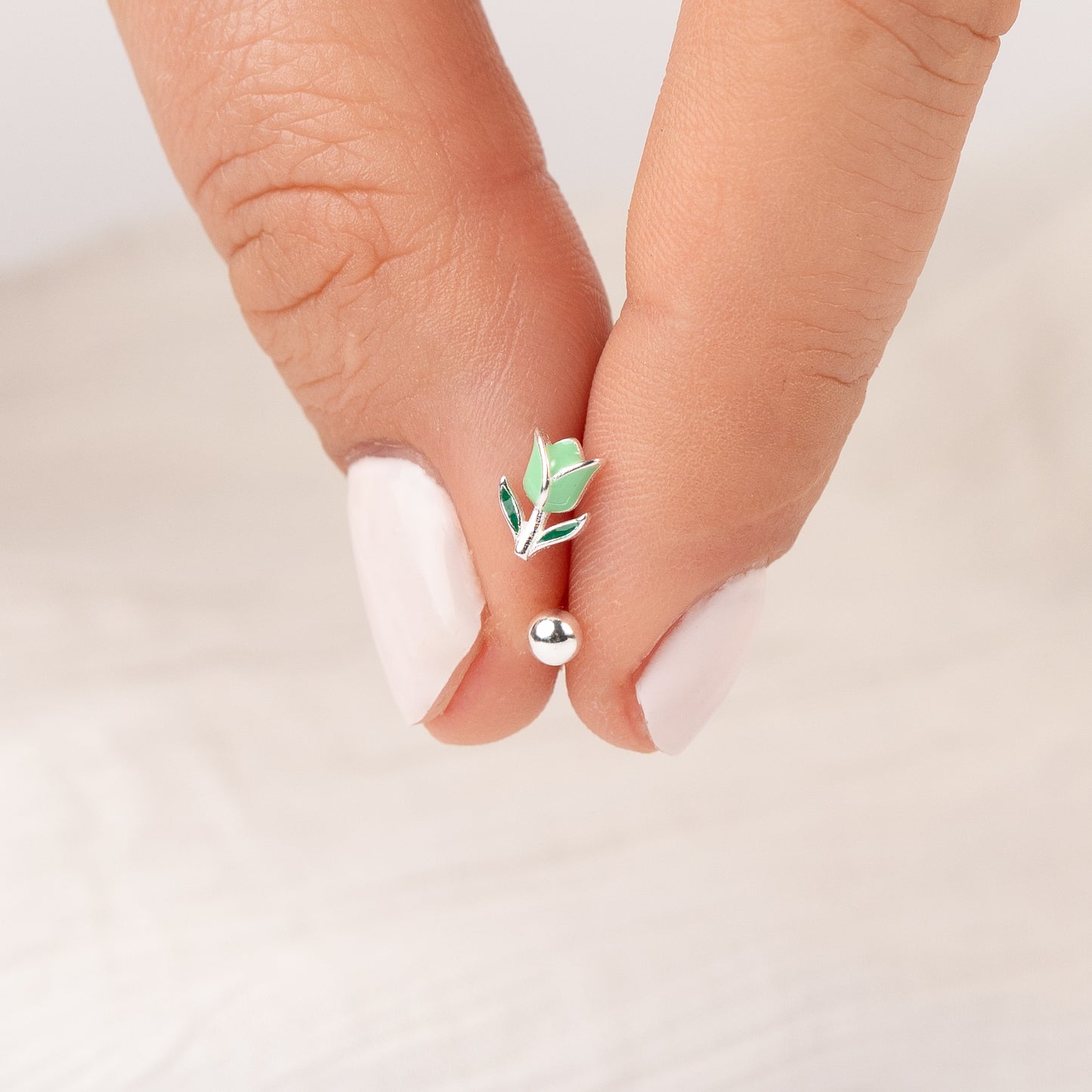 Aros pegados tulipán verde cierre pelotita