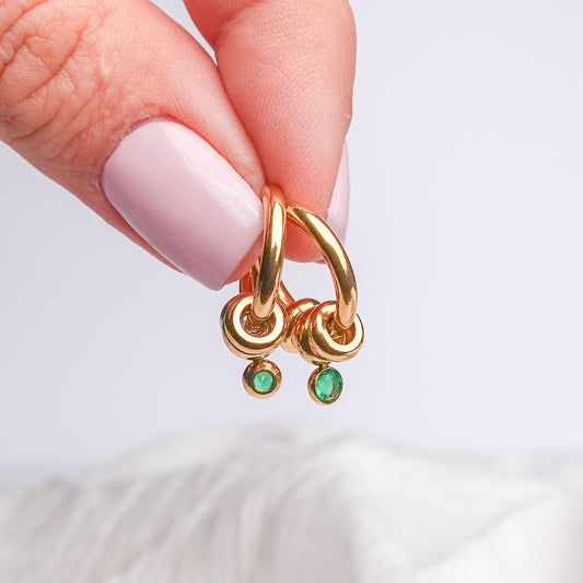 Aros argollas mini círculos circón verde