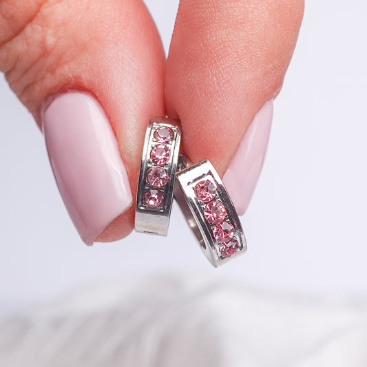 Aros argolla huggie pink silver
