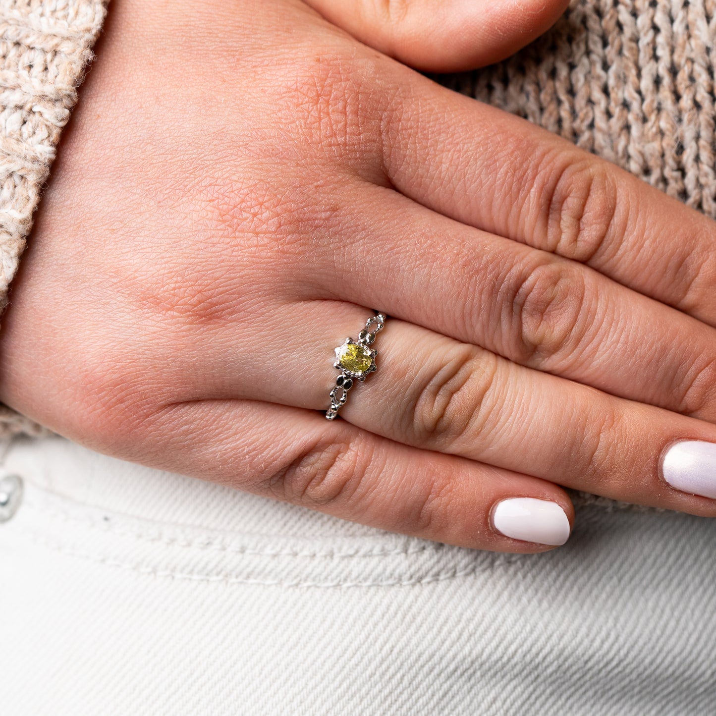 Anillo ajustable circón verde