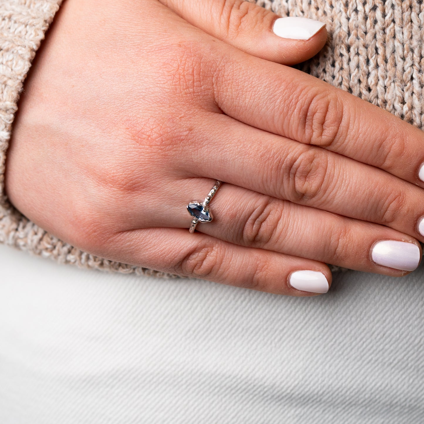 Anillo ajustable circón azul