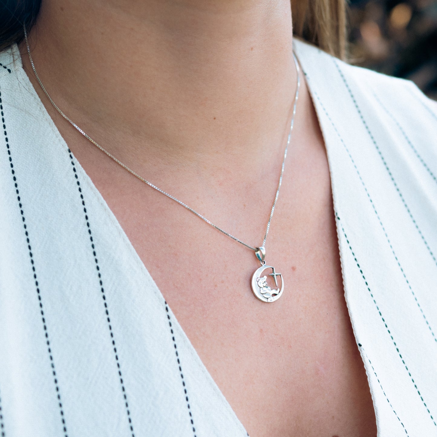 Collar media luna y osito teddy