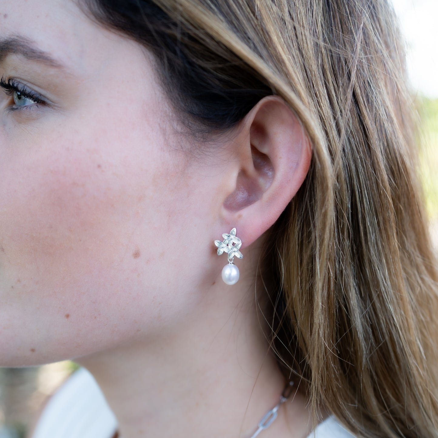 Aros colgante flor y perla