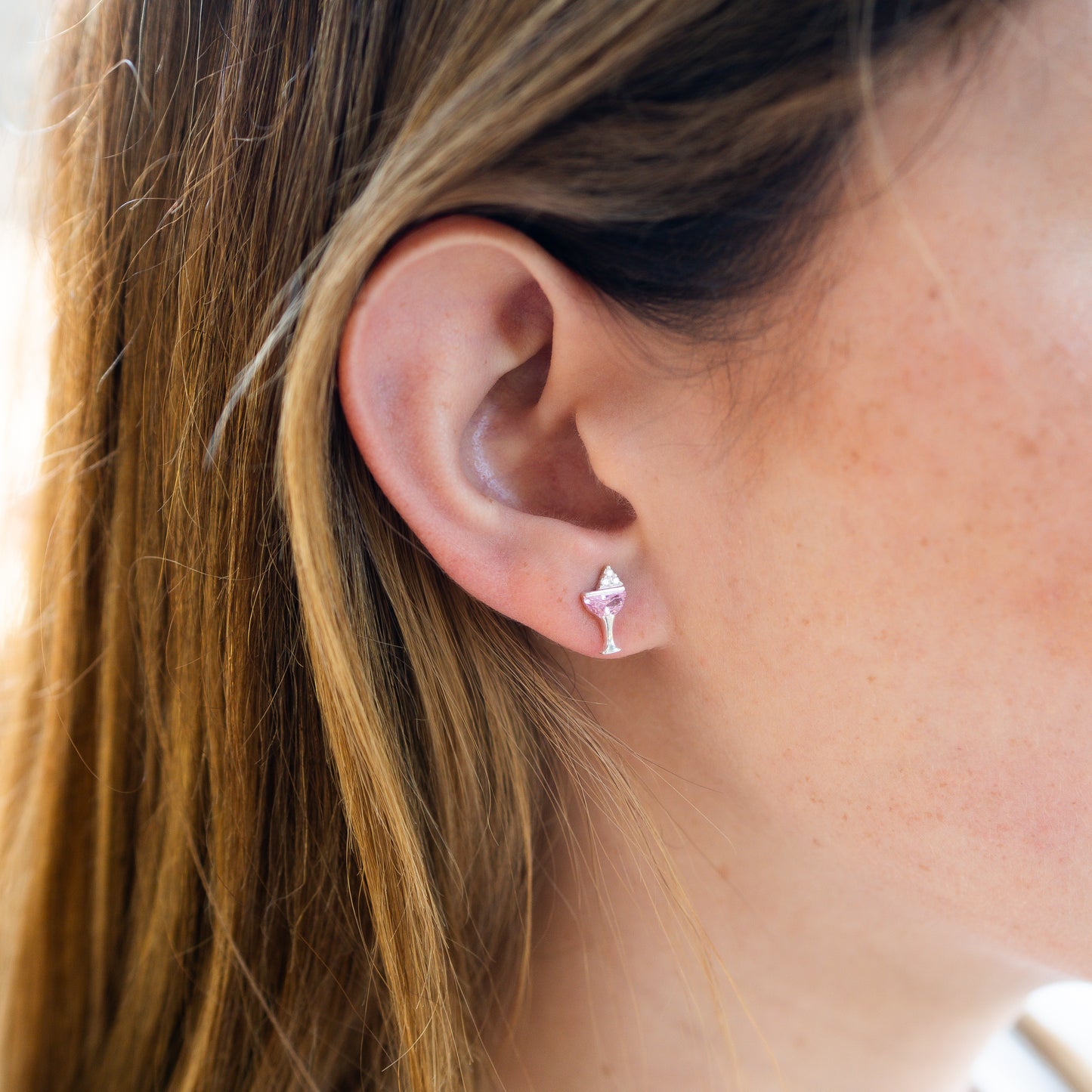 Aros pegados copa circón rosa