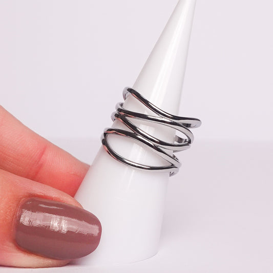 Anillo ajustable minimalista lineas Silver