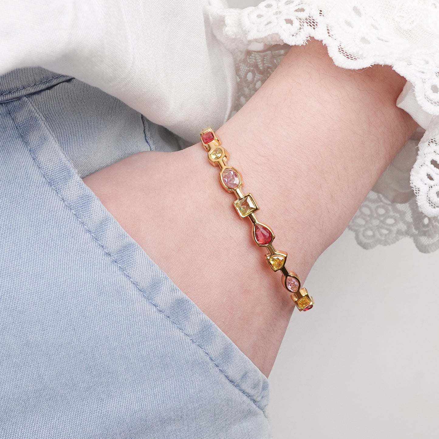 Pulsera esclava Palette Rosa bañado en oro