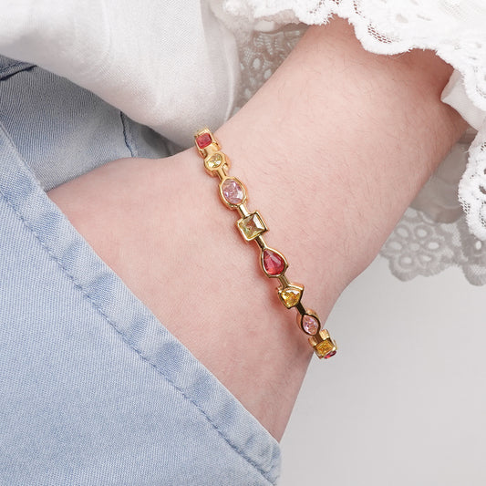 Pulsera esclava Palette Rosa bañado en oro