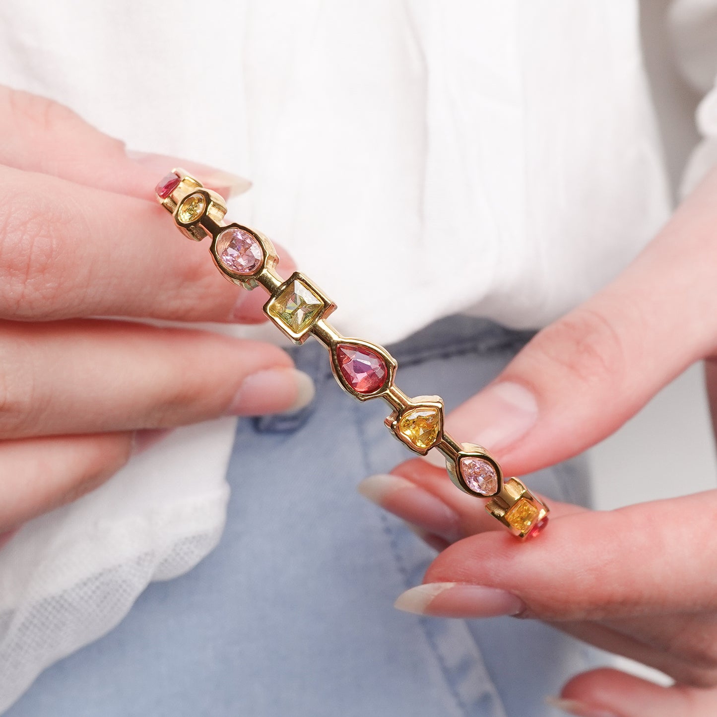 Pulsera esclava Palette Rosa bañado en oro