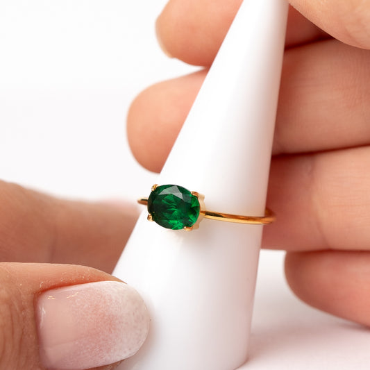 Anillo ajustable minimalista circón verde
