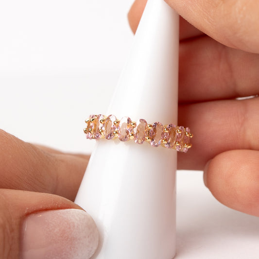 Anillo ajustable circones rosados bañado en oro (Copia)