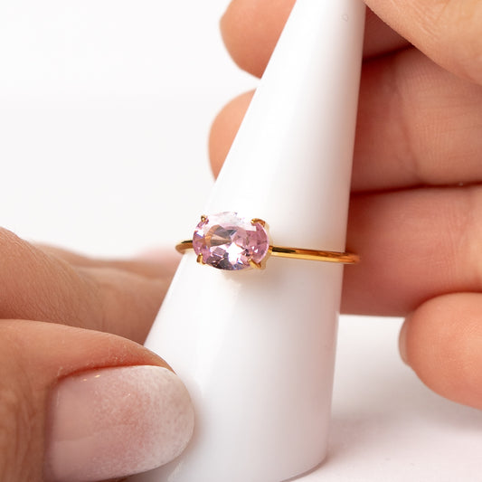 Anillo ajustable minimalista circón rosa