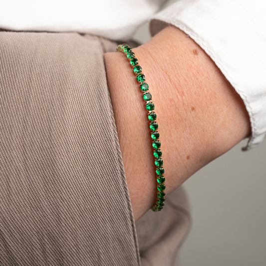 Pulsera ajustable circones verdes bañada en oro