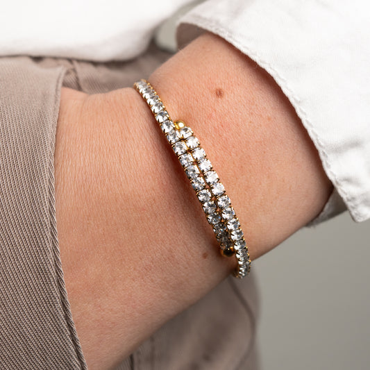 Pulsera cruzada circones bañado en oro