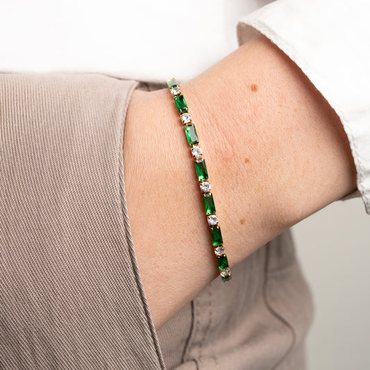 Pulsera diseño circones verdes bañada en oro