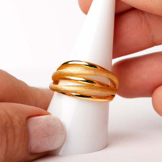 Anillo ajustable trenza bañado en oro