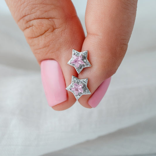 Aros pegados estrella rosa cierre pelotita