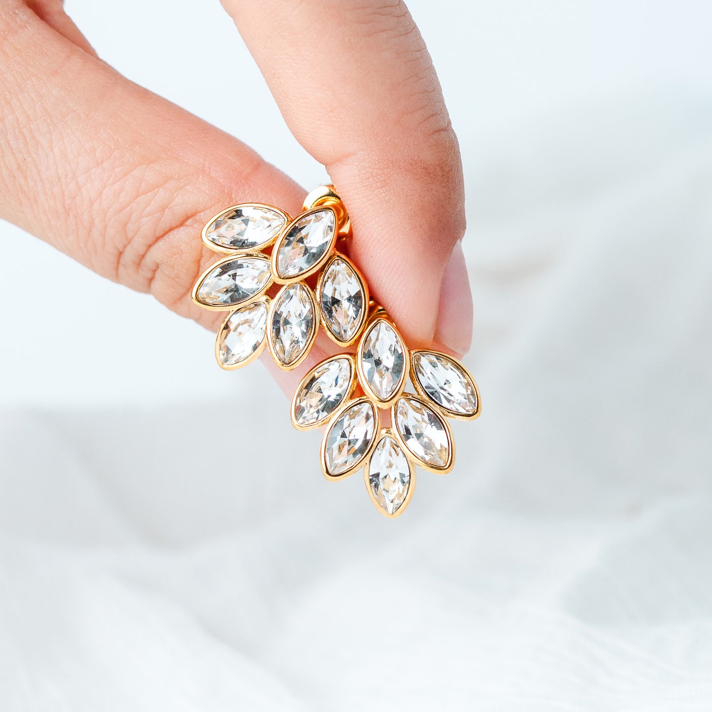 Aros Flor Marquise Crystal Gold