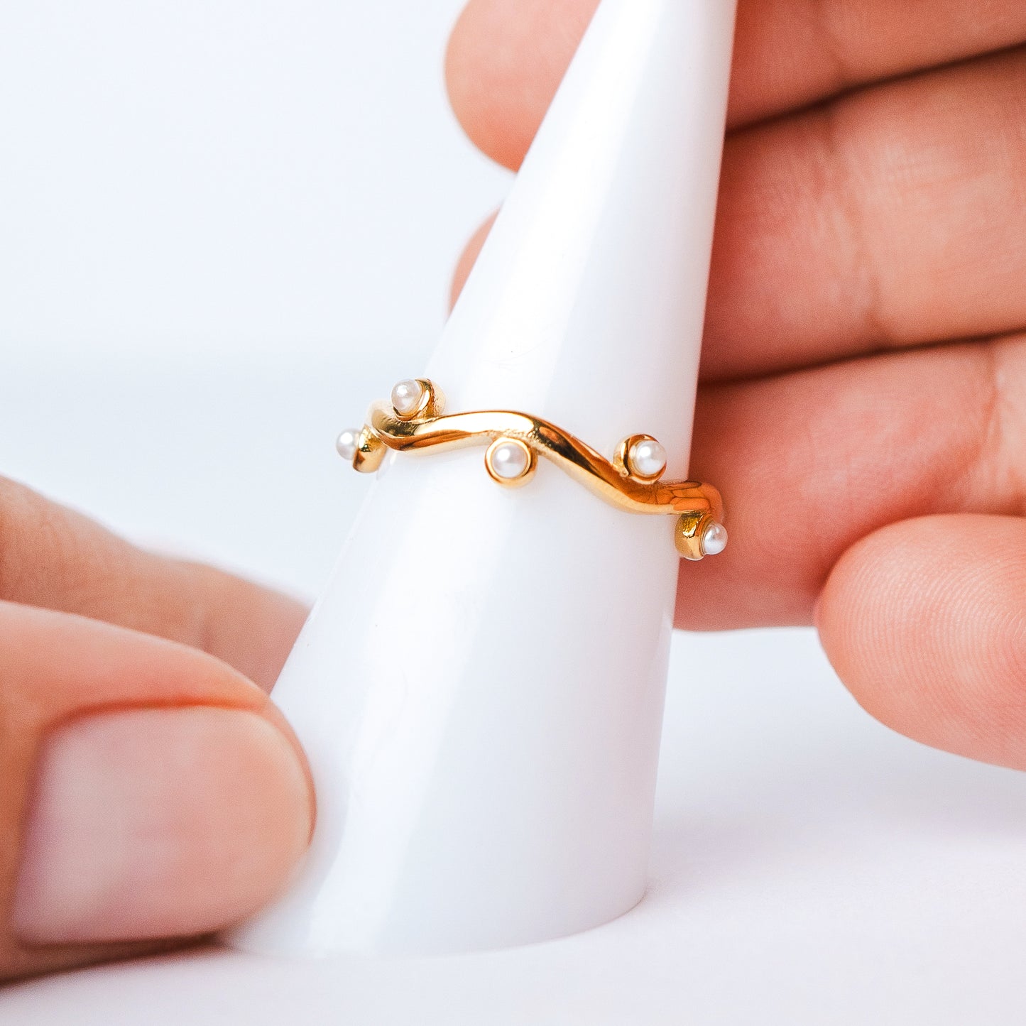 Anillo Perlas Organic Gold