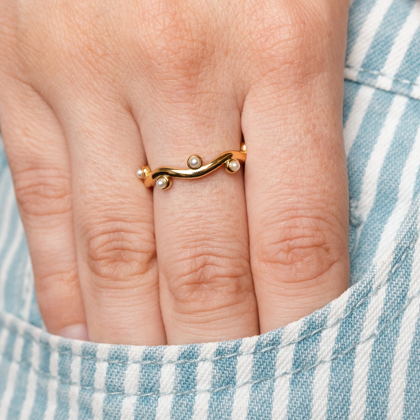 Anillo Perlas Organic Gold