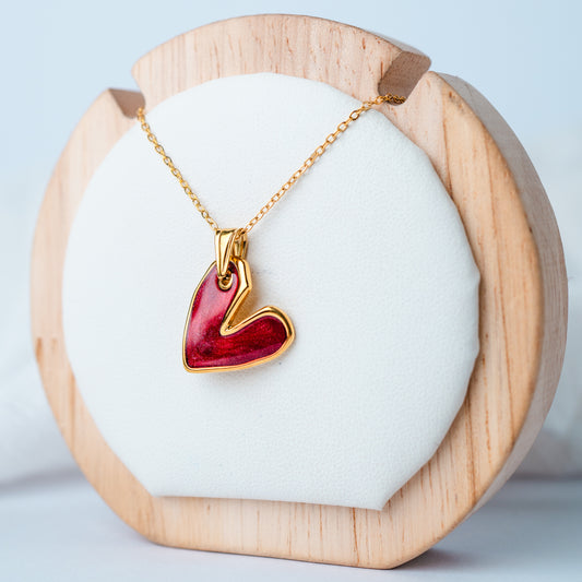 Collar Corazón Esmaltado Rojo