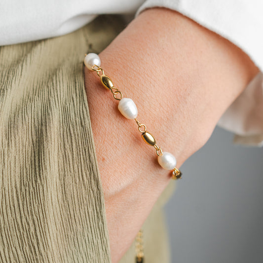 Pulsera Perlas Oval Gold