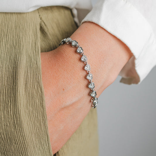Pulsera Corazones Crystal Silver