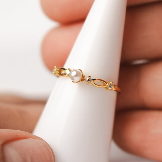Anillo ajustable perla bañado en oro