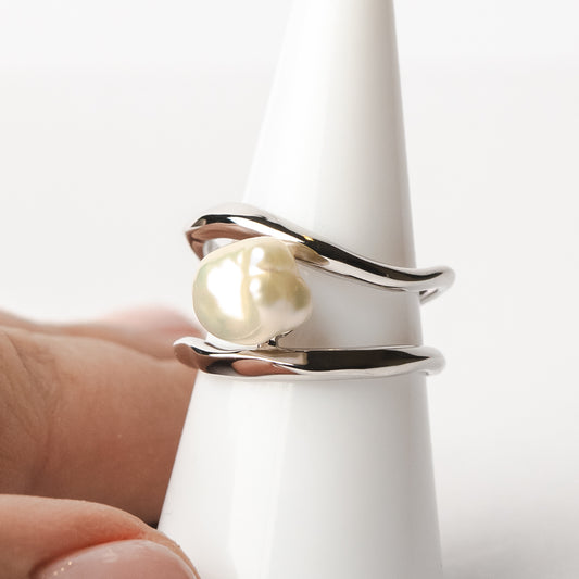 Anillo ajustable doble con perla