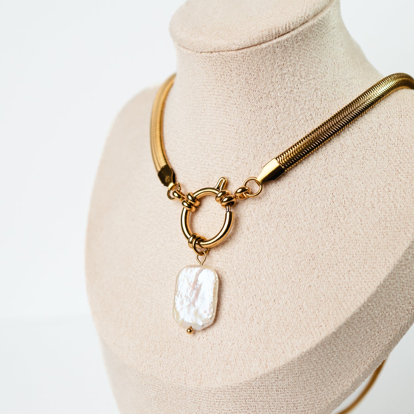 Collar de timón y conchita bañado en oro