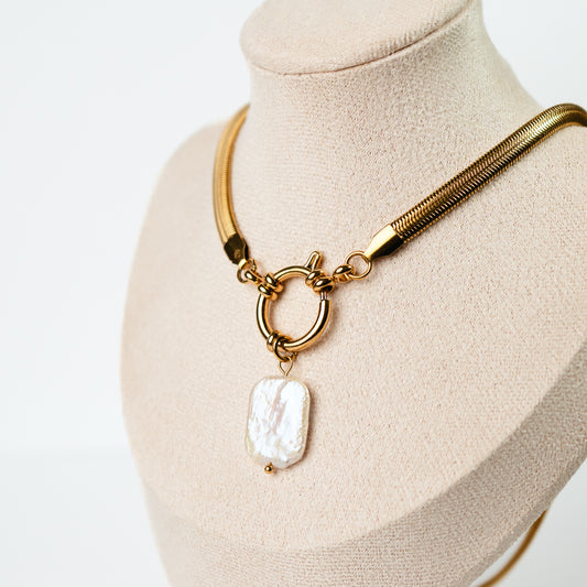 Collar de timón y conchita bañado en oro