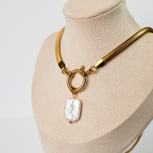 Collar de timón y conchita bañado en oro