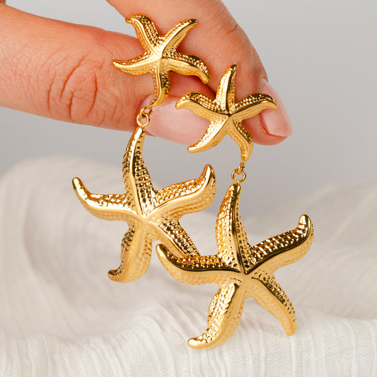 Aros colgantes estrellas de mar bañado en oro