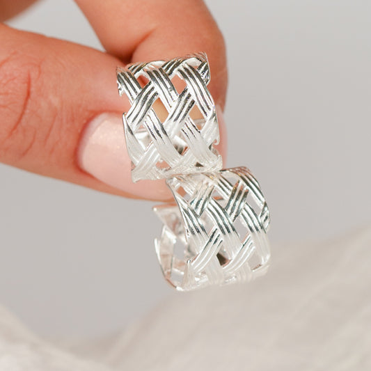 Aros semi argolla diseño tejido