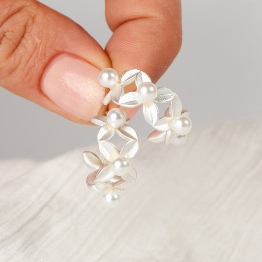 Aros semi argolla flor y perla