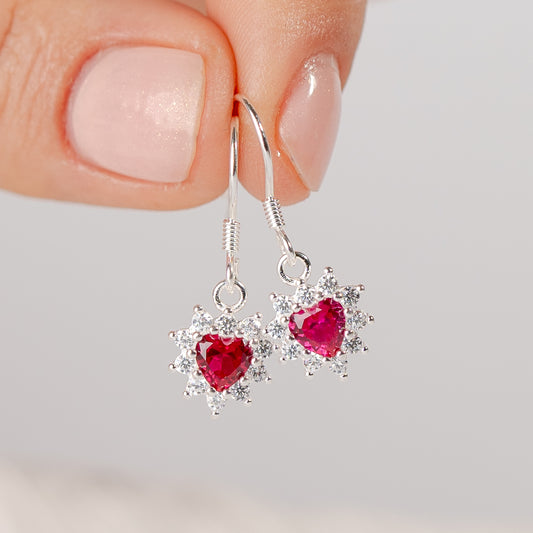 Aros colgante corazón rojo circones