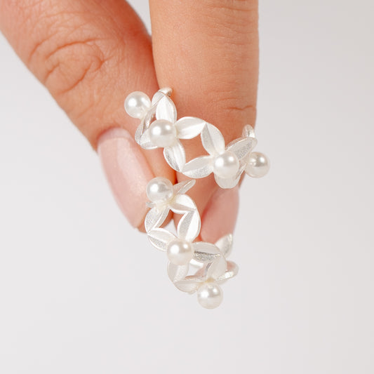 Aros semi argolla flor y perla