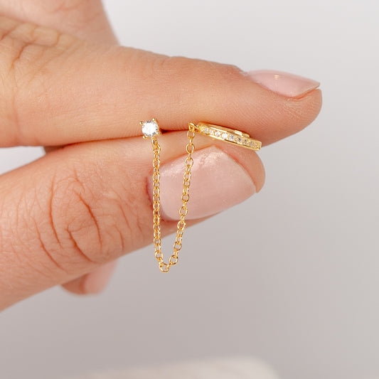 Aro ear cuff cadena circones bañado en oro